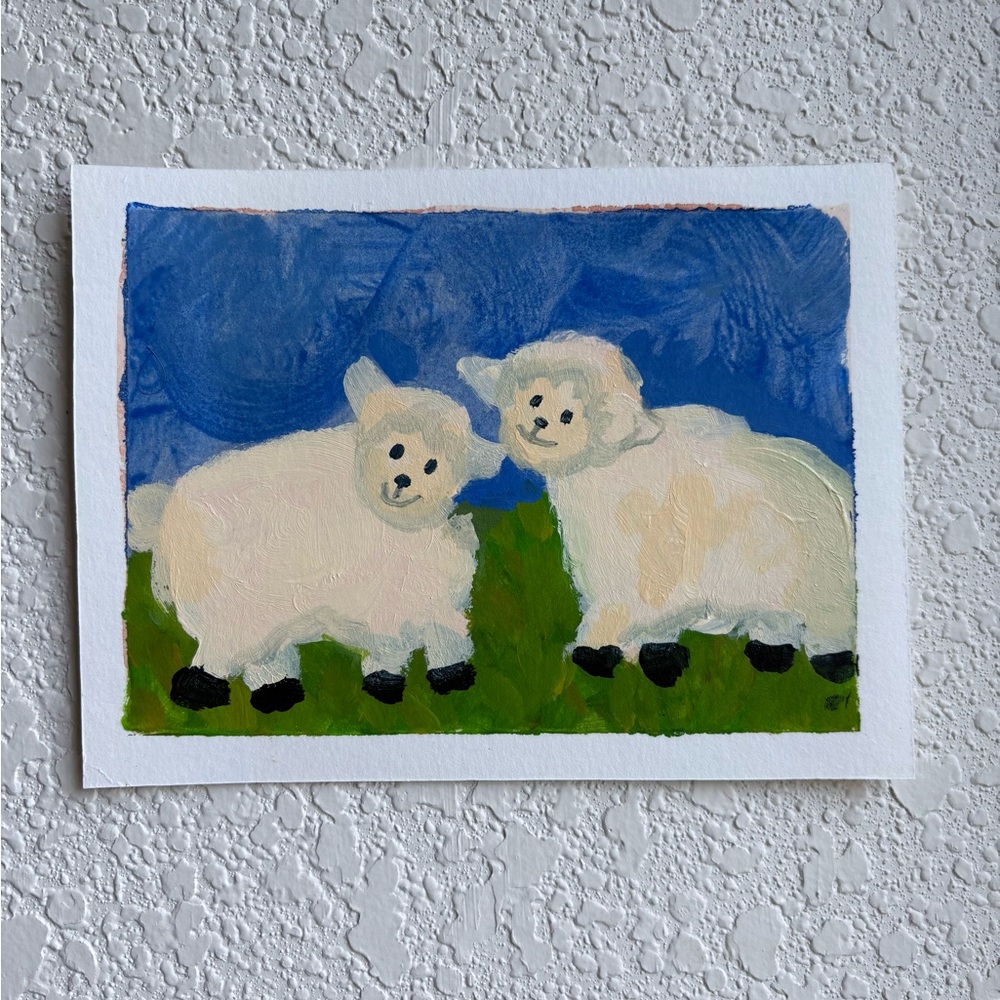 Charming Sheep Art  - Blue and White